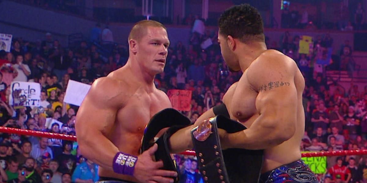 John Cena & David Otunga WWE Tag Team Champions Cropped