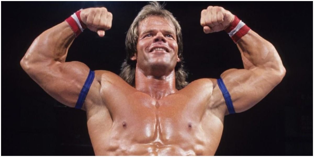 Lex Luger flexing in ring