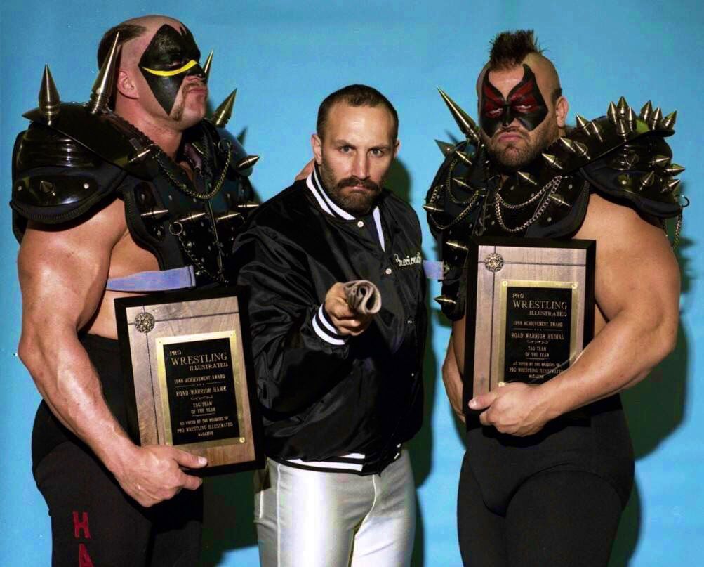 The Road Warriors with manager Paul Ellering