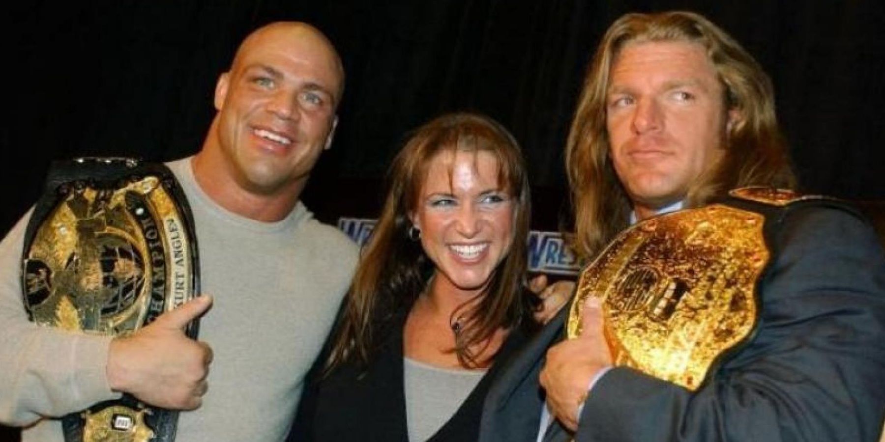 Kurt Angle, Triple H, And Stephanie McMahon Pose For A Photo