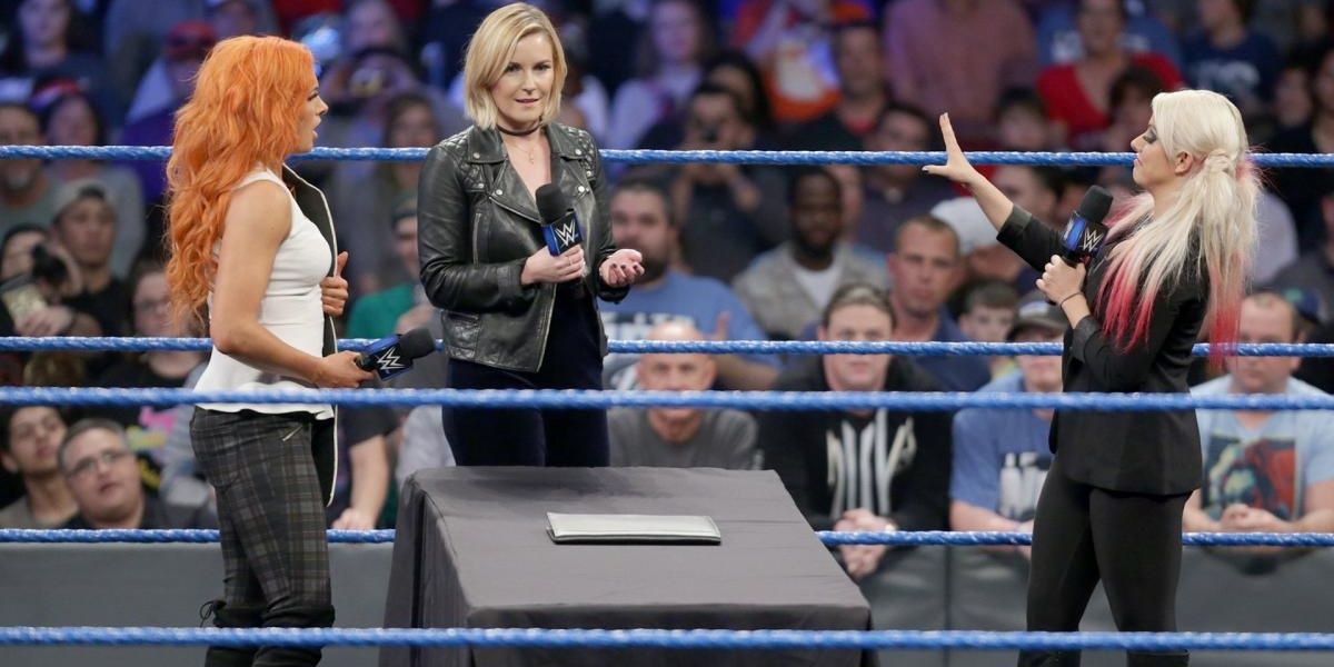 Becky Lynch and Alexa Bliss contract signing Cropped