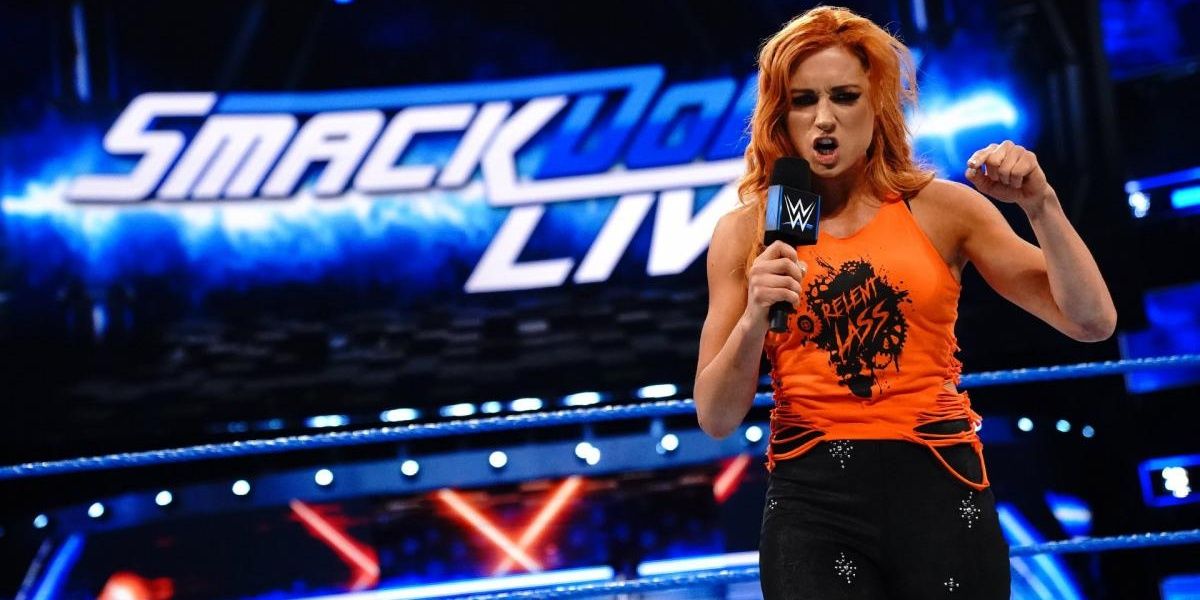 Becky Lynch cutting a promo Cropped
