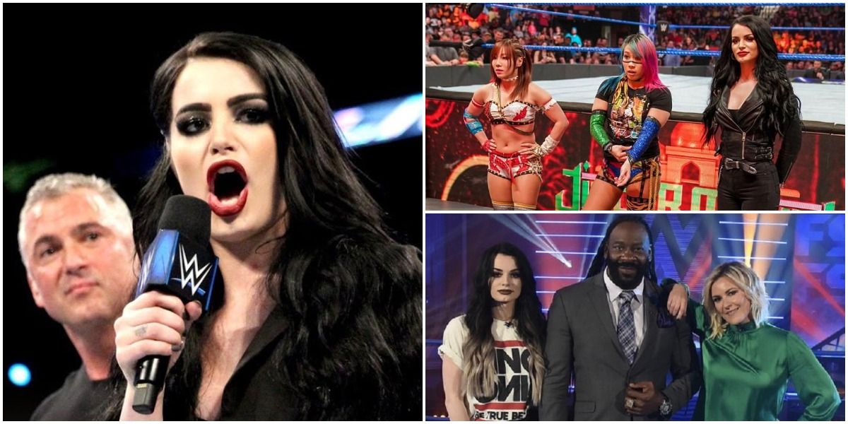 Paige in various roles in WWE