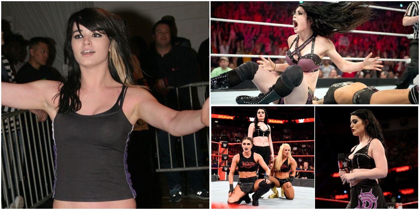 Picture collage explaining Paige's pro-wrestling over the years