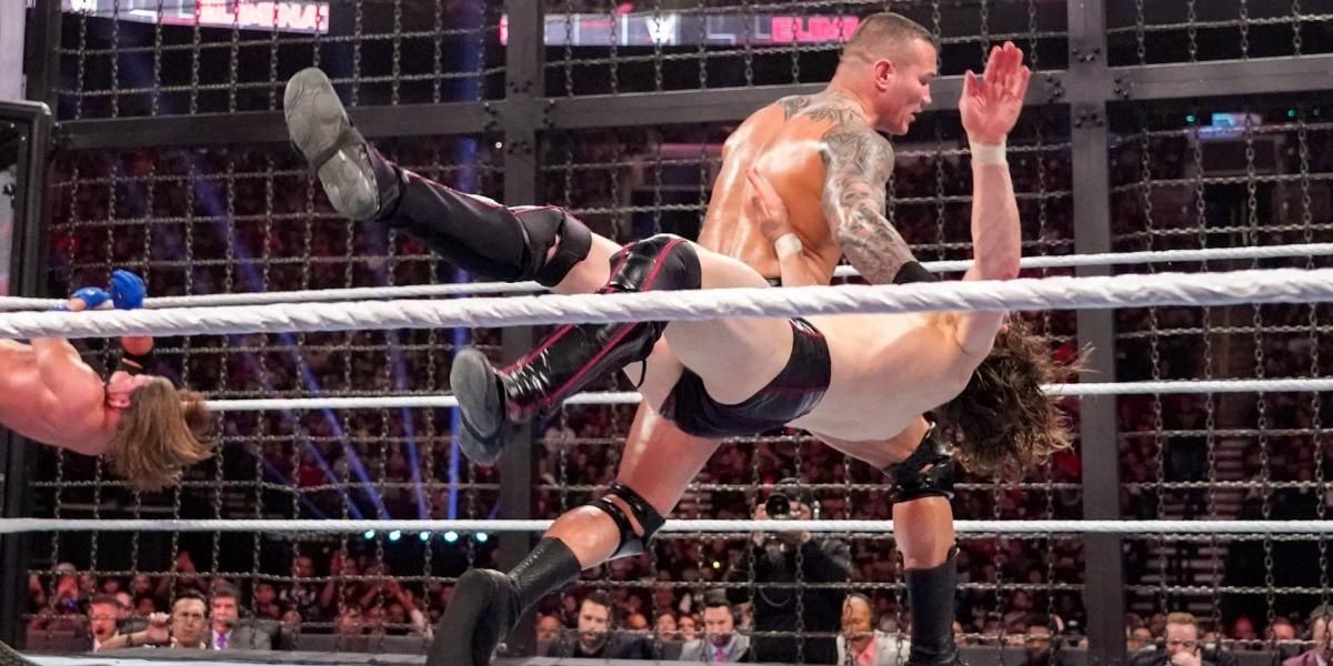 Randy Orton v Daniel Bryan v Kofi Kingston v Samoa Joe v AJ Styles v Jeff Hardy Eliminatin Chamber 2019 Cropped