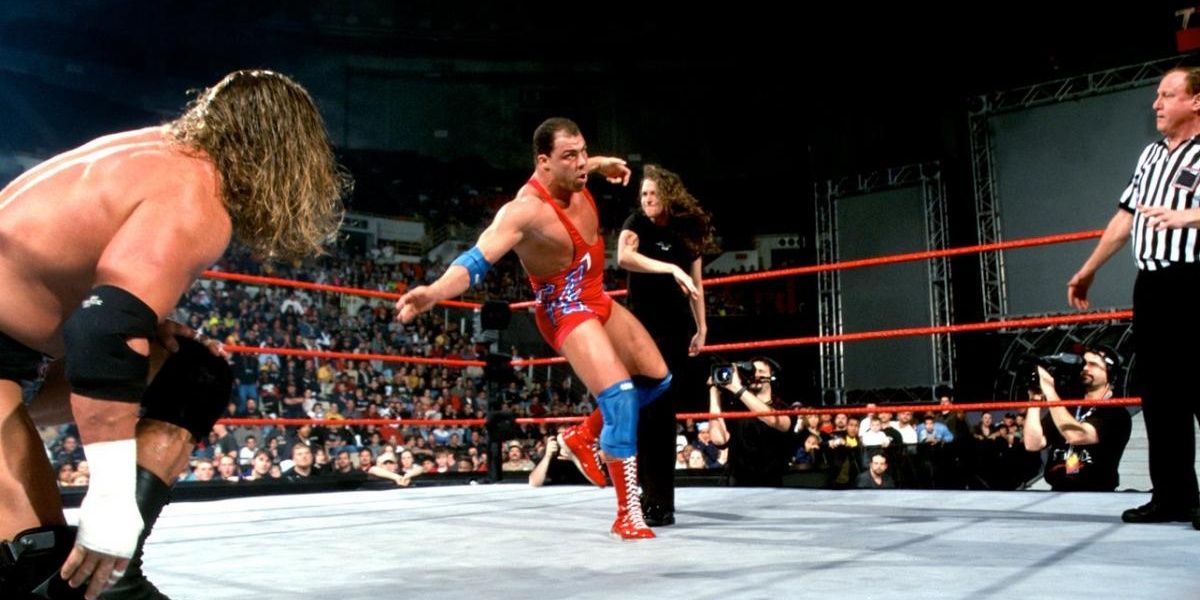 Stephanie McMahon & Triple H v Trish Stratus & Kurt Angle Raw January 22, 2001 Cropped