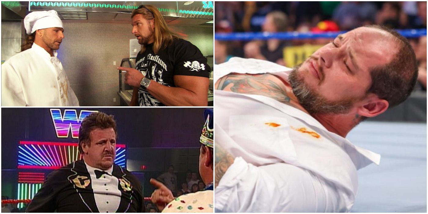 Broke wrestlers: Shawn Michaels, Nikolai Volkoff, and Baron Corbin