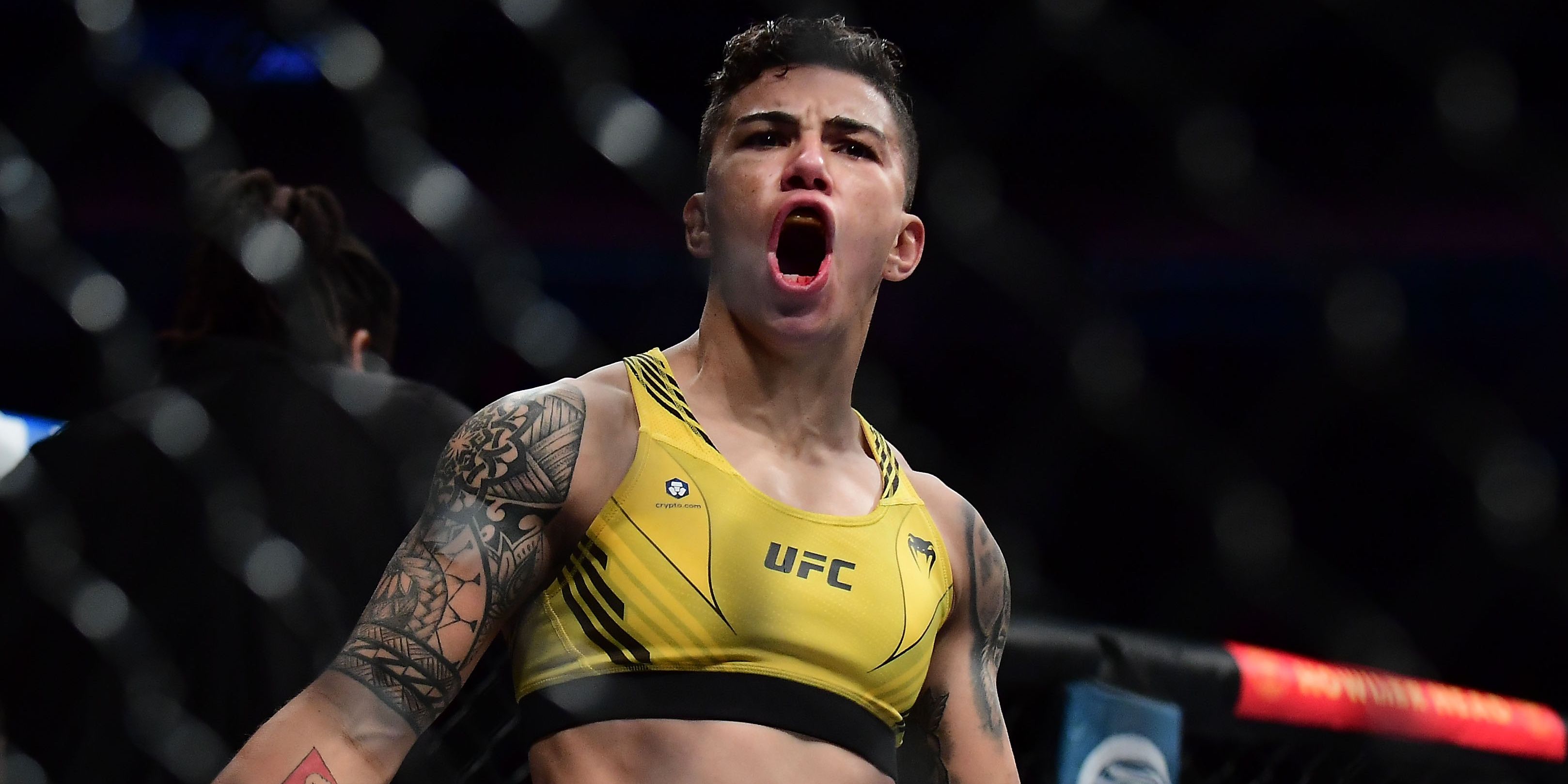 Jessica Andrade yells in the UFC cage