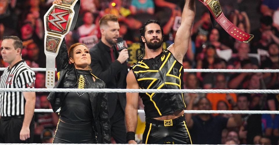 Seth Rollins and Becky Lynch. as champions