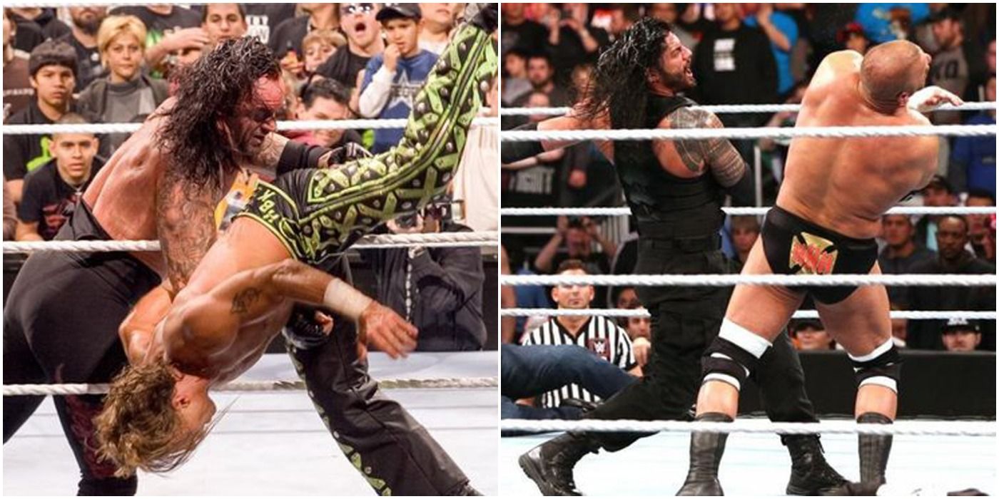 A split screen of Royal Rumble