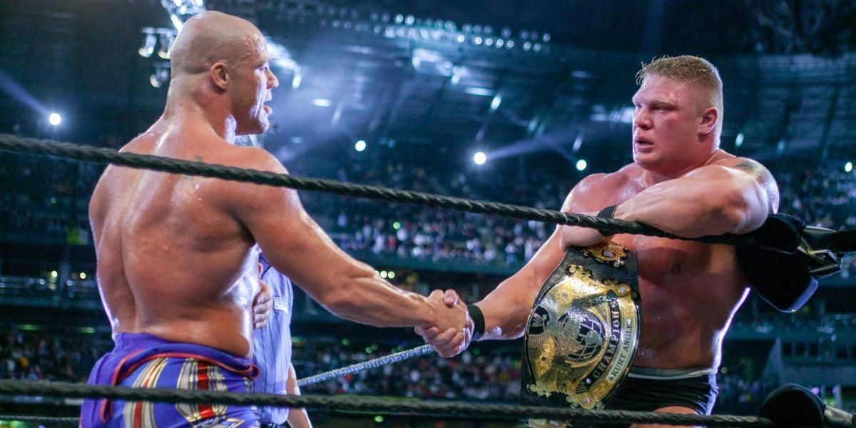 Brock Lesnar and Kurt Angle WrestleMania 19