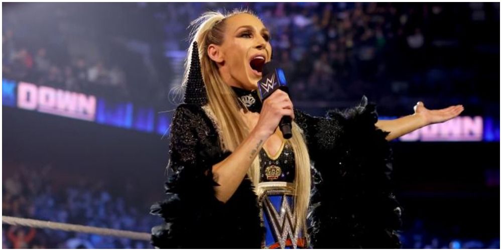 Charlotte Flair cutting a promo on smackdown