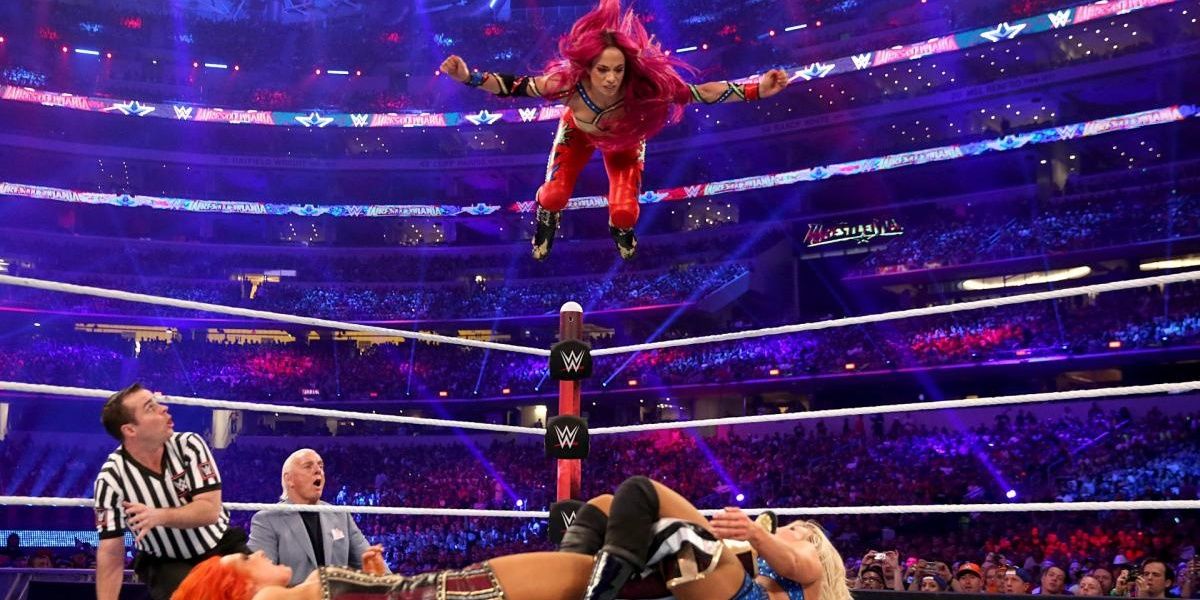 Charlotte Flair v Sasha v Becky WrestleMania 32 Cropped