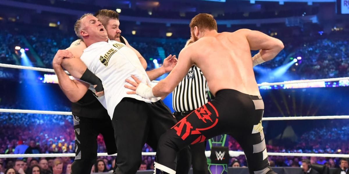 Daniel Bryan and Shane McMahon v Kevin Owens and Sami Zayn WrestleMania 34 Cropped