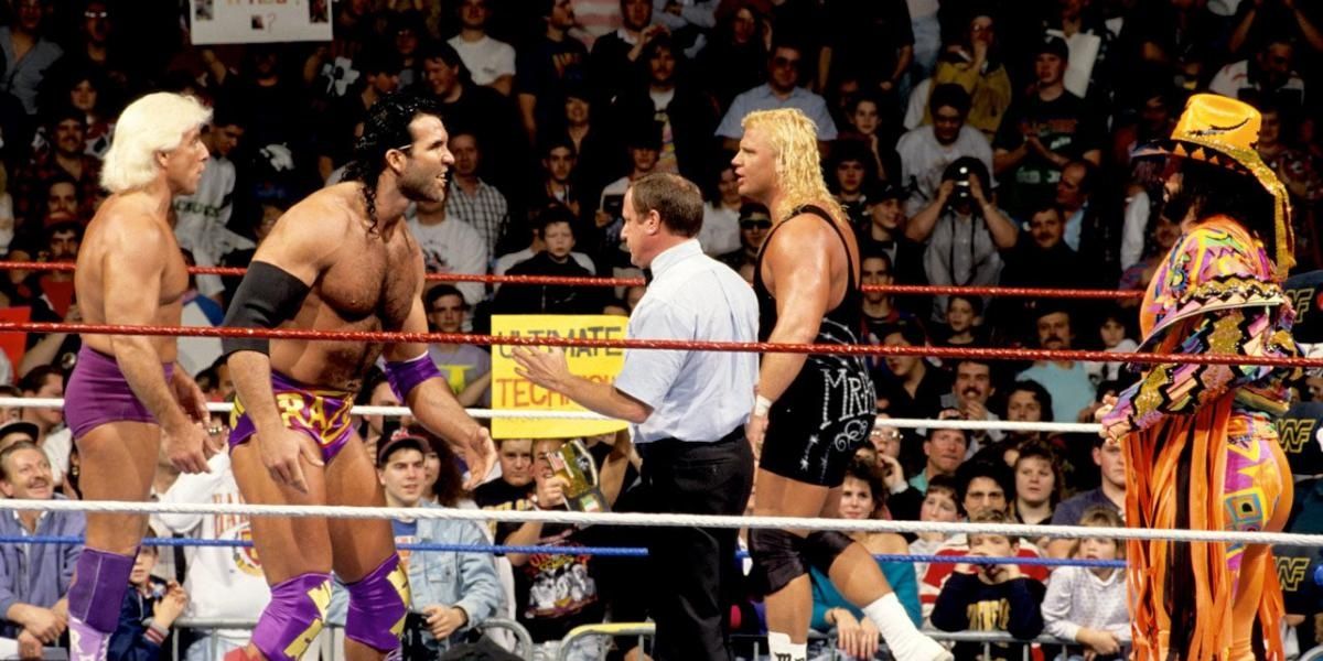 Randy Savage and Mr Perfect v Ric Flair and Razor Ramon Survivor Series 1992 Cropped