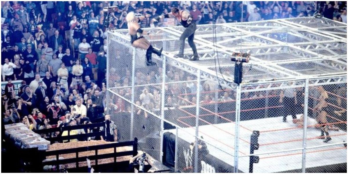 Taker Throwing Rikishi Off Of Hell In A Cell