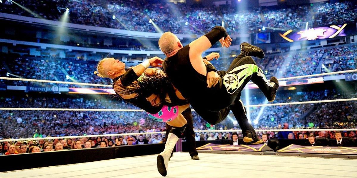 The New Age Outlaws & Kane v The Shield WrestleMania 30 Cropped