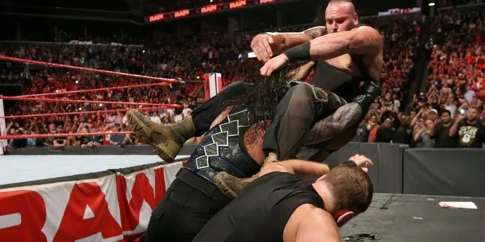 The Shield Powerbombing Braun Strowman WWE