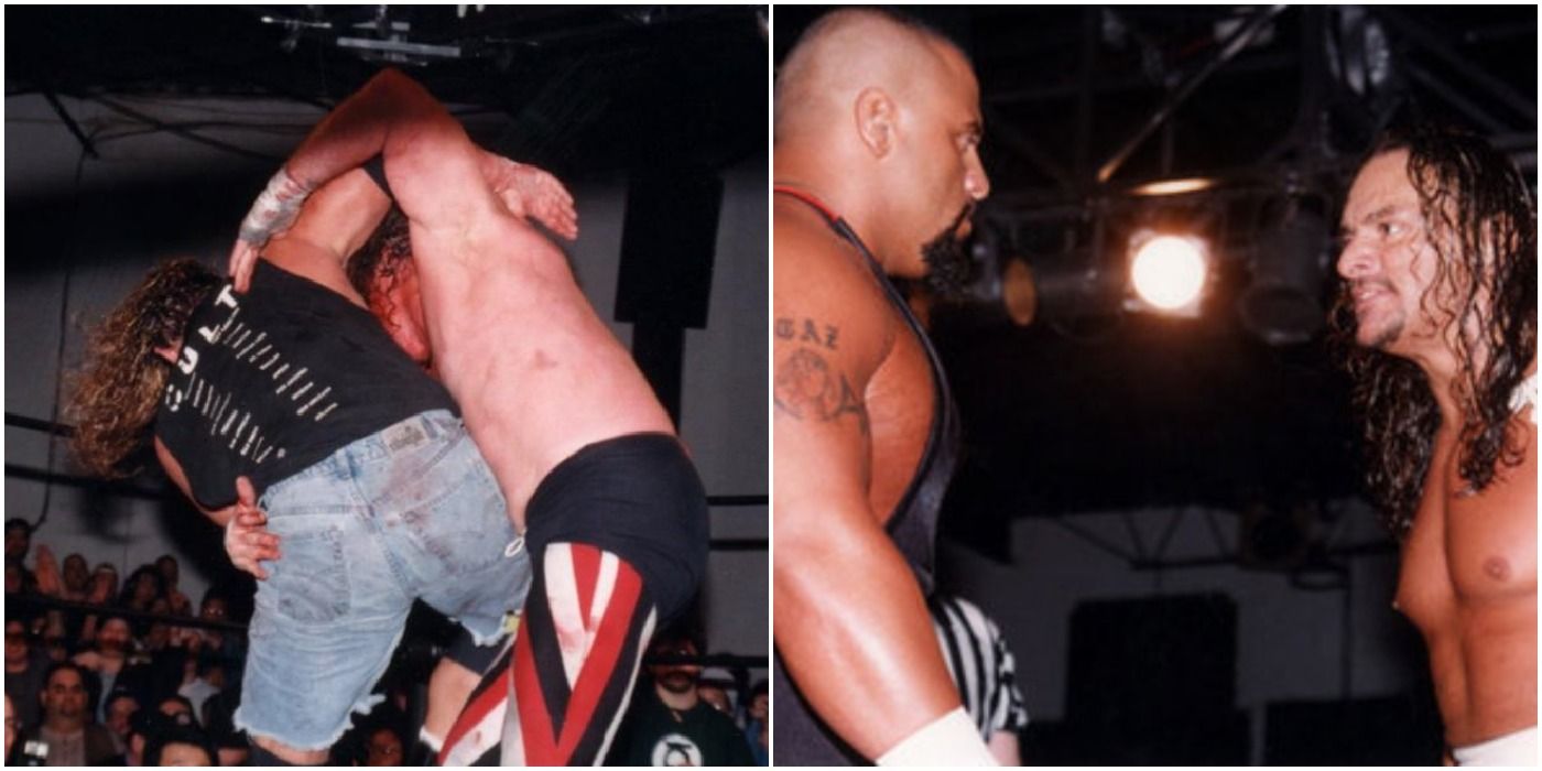 Terry Funk vs. Raven and Taz vs. Sabu at ECW Barely Legal 1997