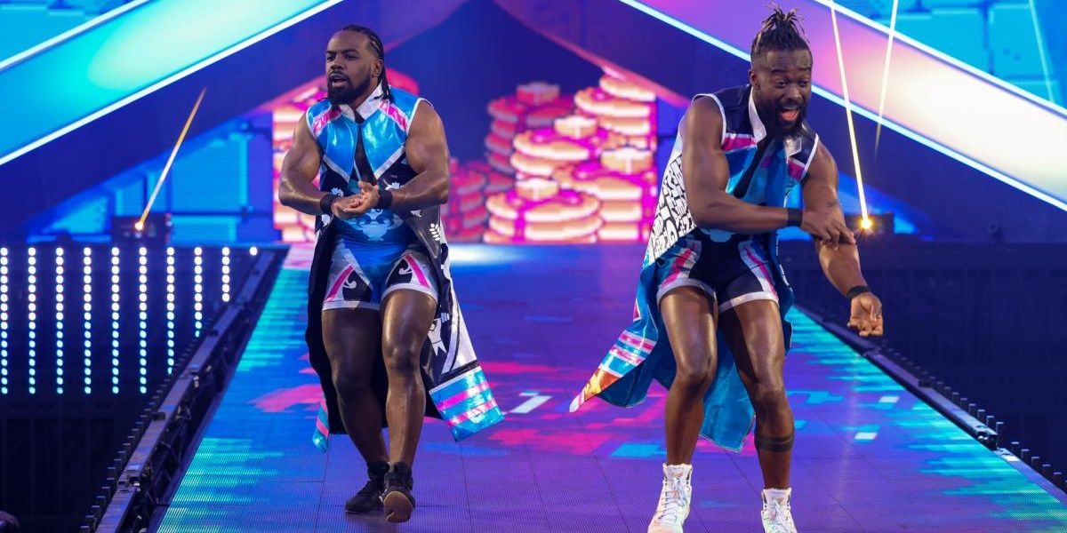 New Day make their entrance at WrestleMania 38 