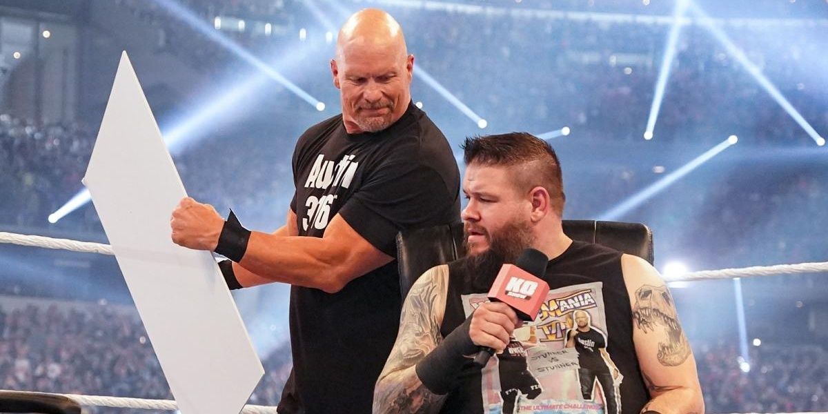 Steve Austin and Kevin Owens at WrestleMania 38 
