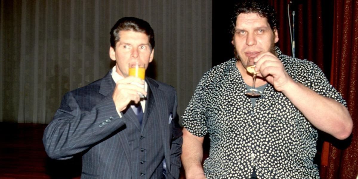 Vince McMahon drinking with Andre The Giant Cropped