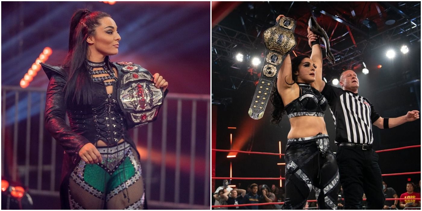Deonna Purrazzo with Impact Knockout title and Ring of Honor Women's title