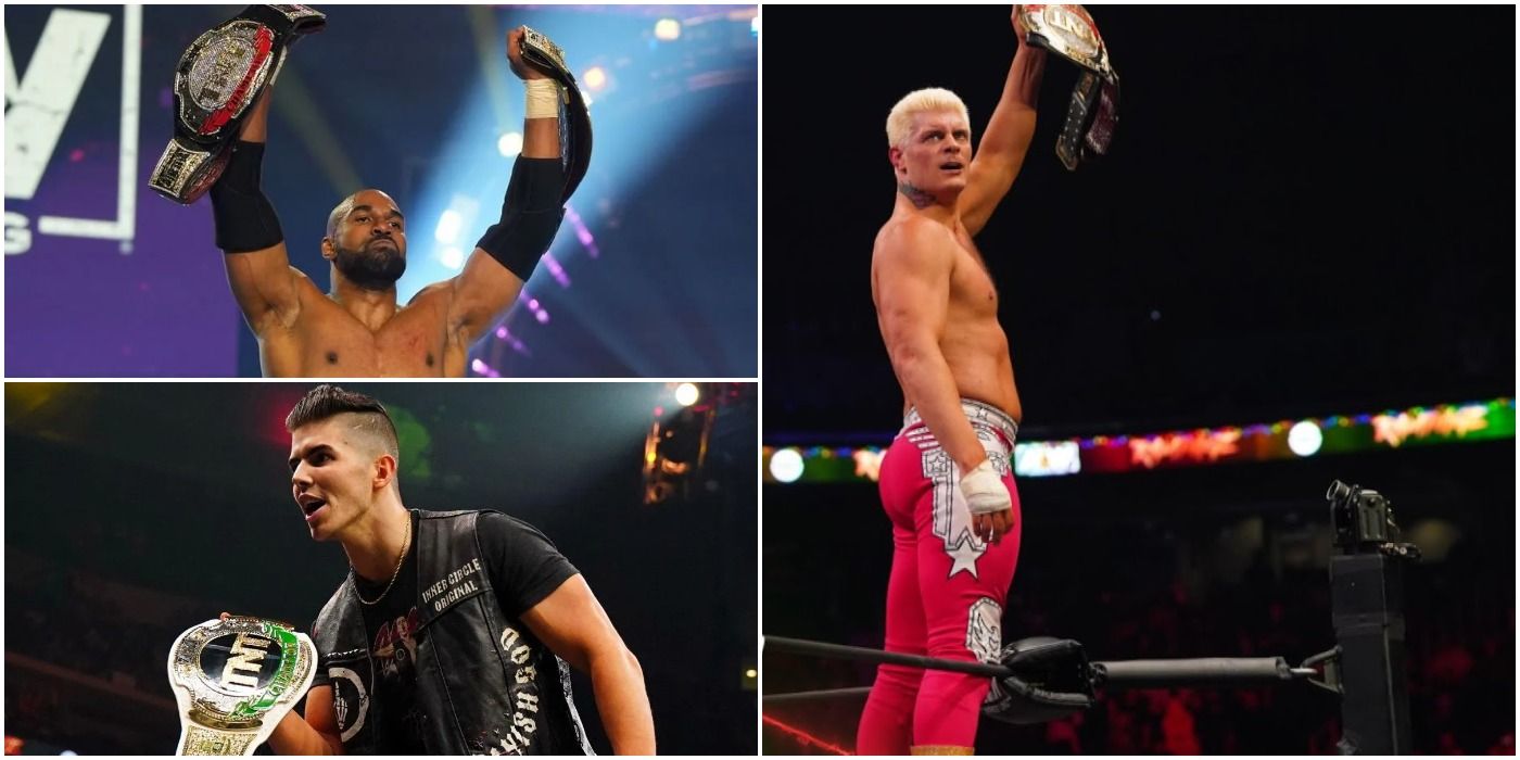 Scorpio Sky, Sammy Guevara and Cody Rhodes with the AEW TNT Title