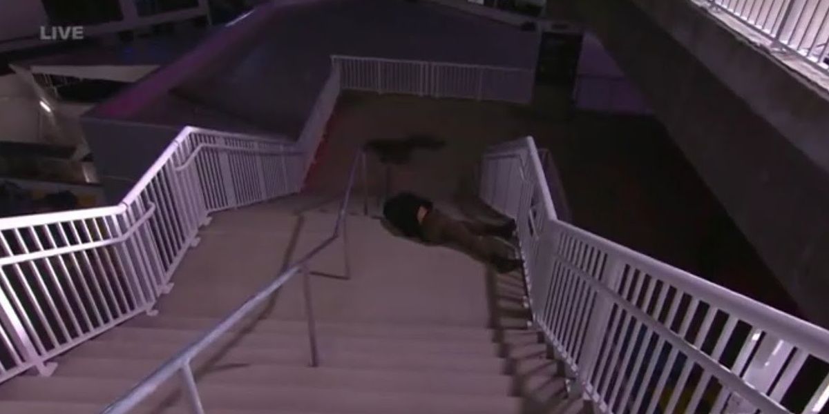 Darby Allin thrown down stairs 