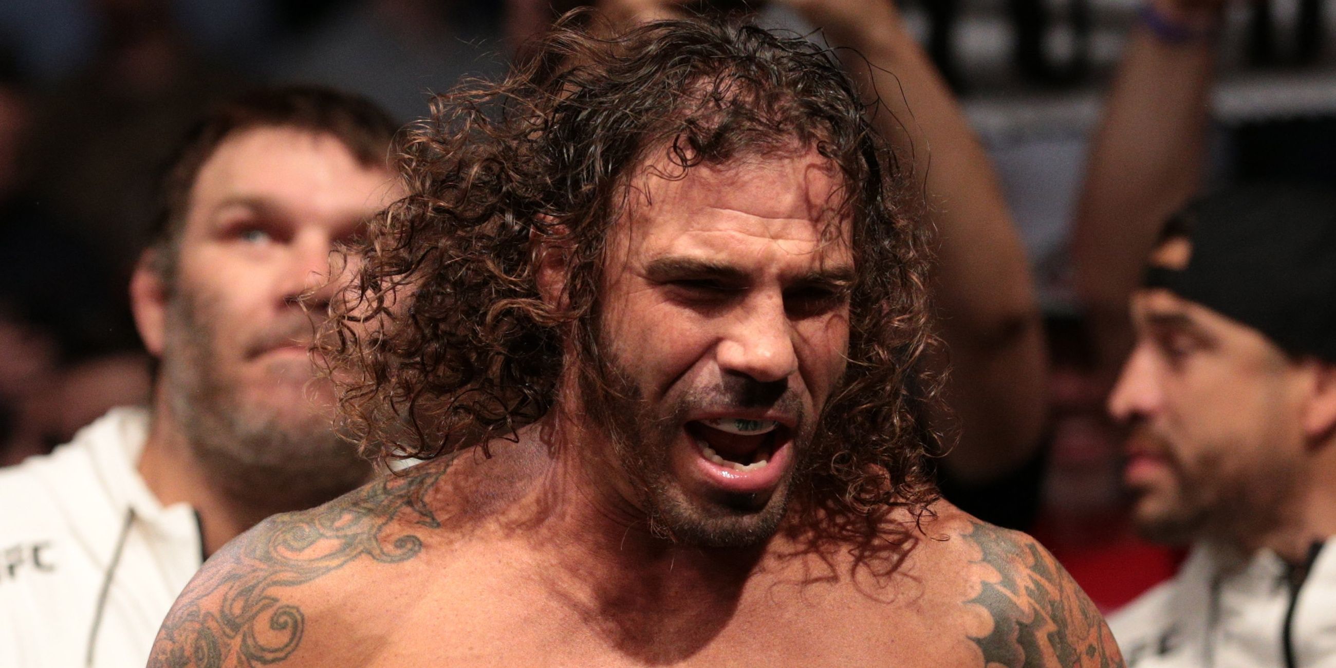 Clay Guida gets hyped as he enters the UFC octagon