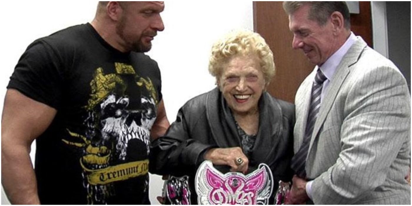Mae Young Backstage With The Divas' Title