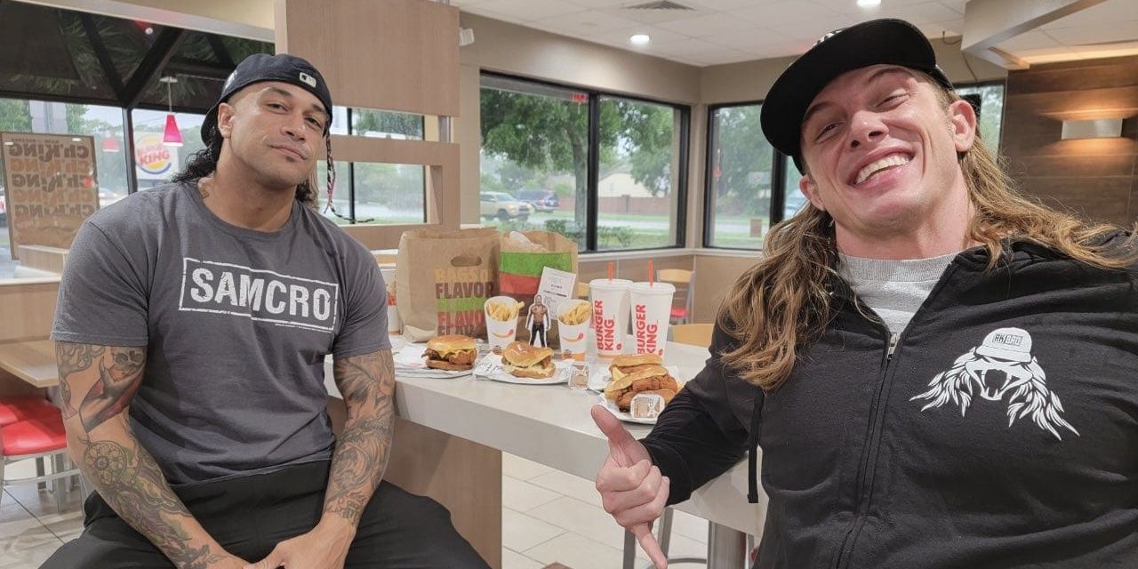 Matt Riddle and Damian Priest eating a Burger King 