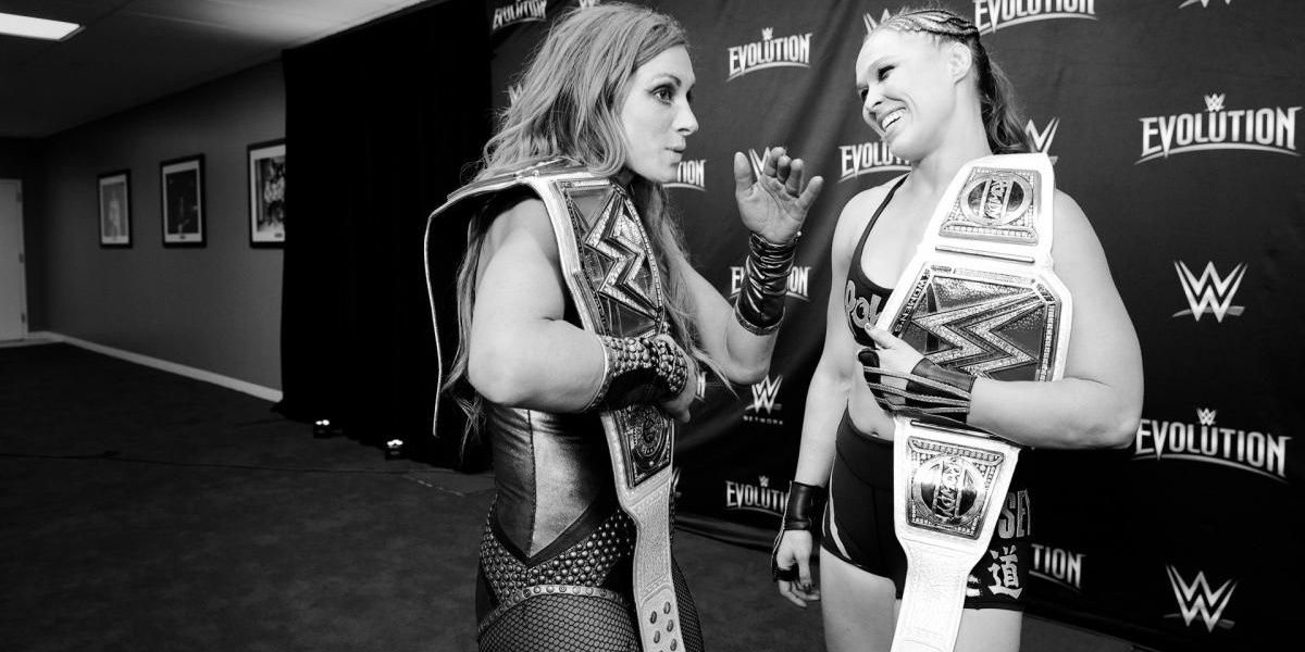 Ronda Rousey talking with Becky Lynch 
