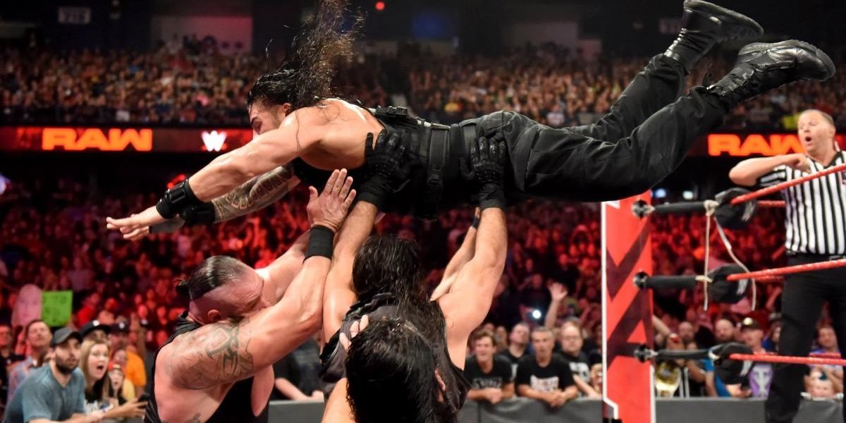 The Shield v Braun Strowman, Dolph Ziggler & Drew McIntyre Raw October 8, 2018 Cropped