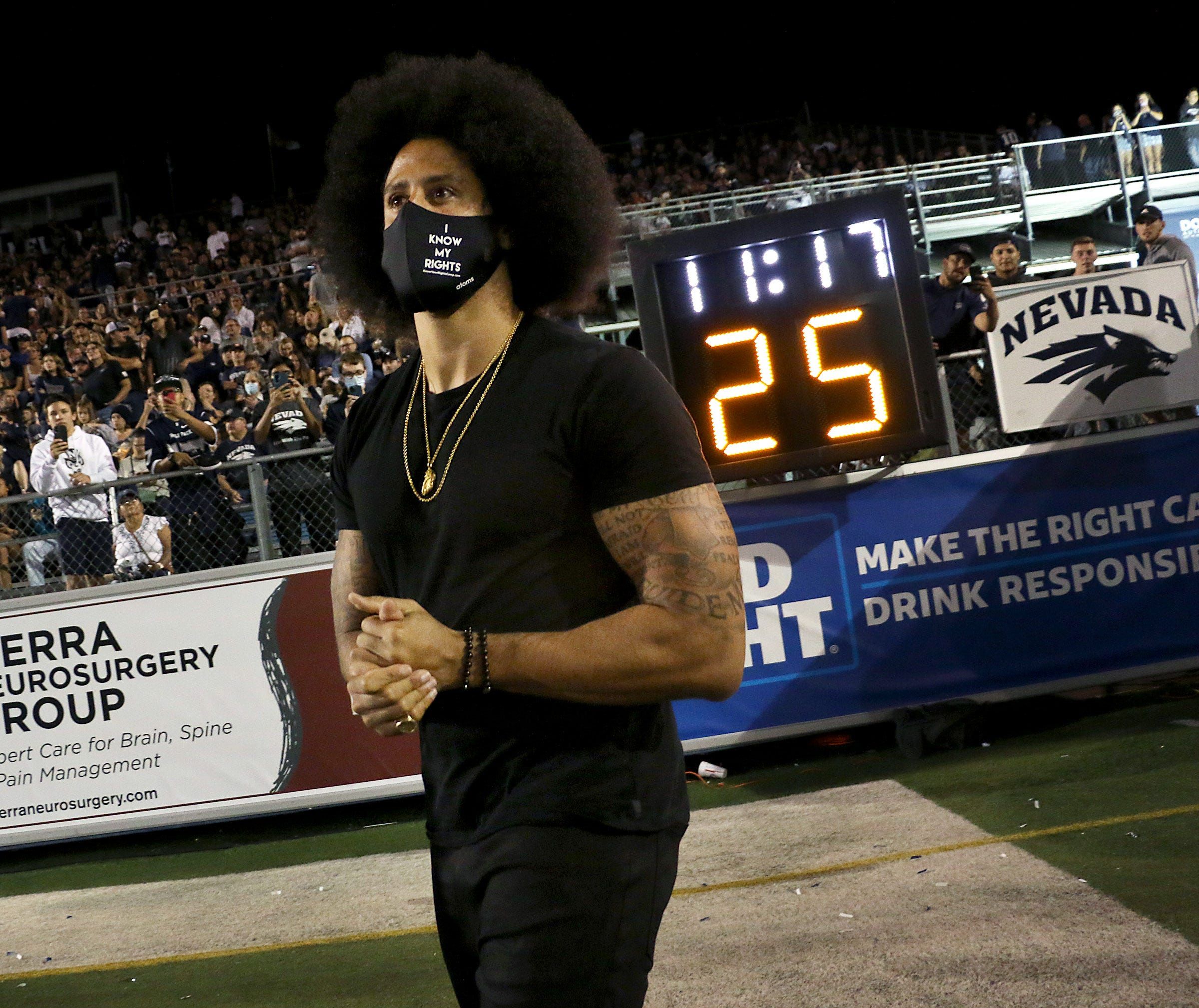 Colin Kaepernick gets inducted into the Nevada Sports Hall of Fame during halftime