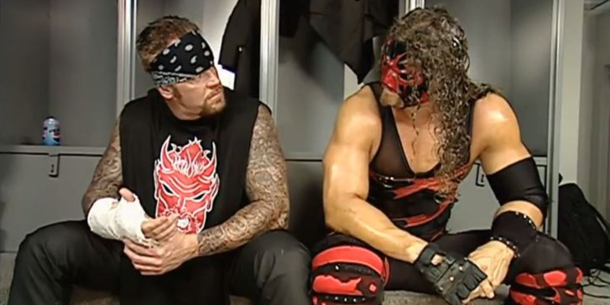 Kane and Undertaker sitting in the lockerroom
