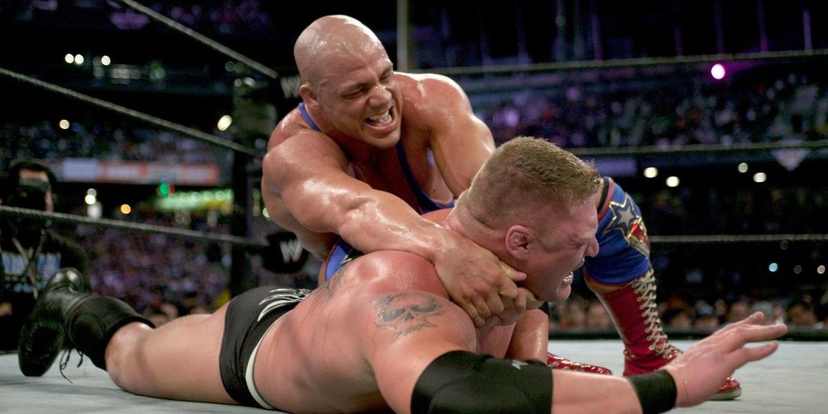 Kurt Angle v Brock Lesnar WrestleMania 19 Cropped