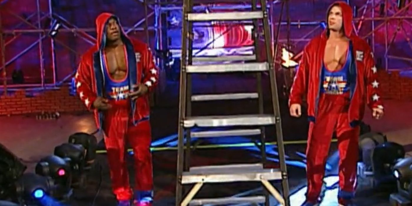 Charlie Haas and Shelton Benjamin in the ladder match