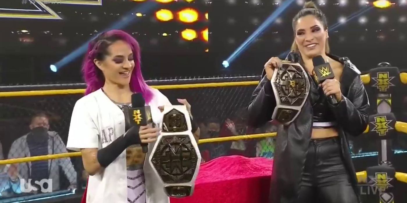 Dakota Kai and Raquel Gonzlez as NXT Women's Tag Team Champions