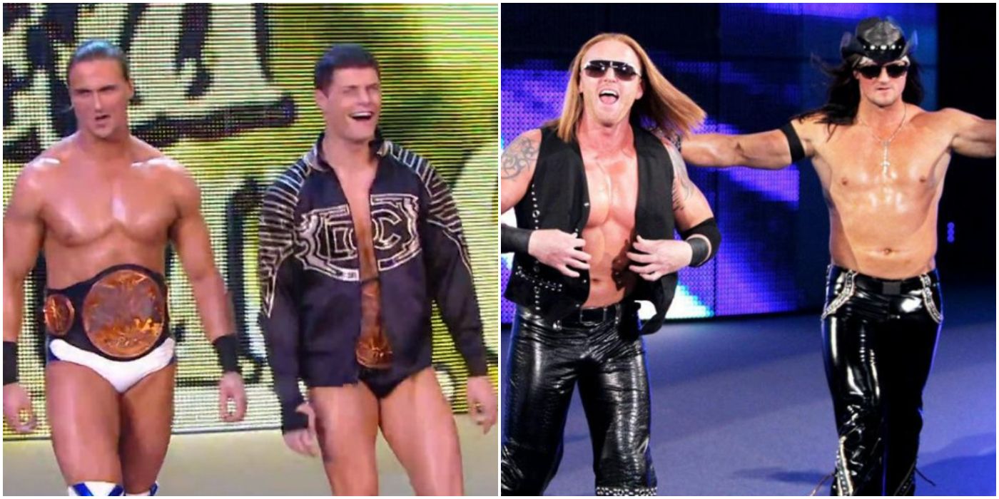 Drew McIntyre with Cody Rhodes and with Heath Slater