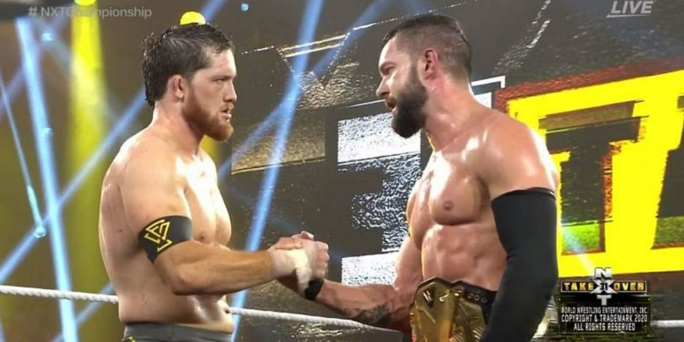 Finn Balor shaking hands with Kyle O'Reilly