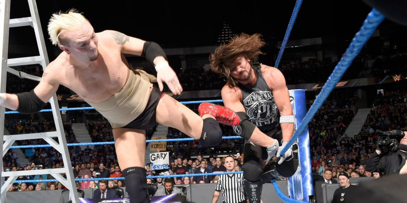 James Ellsworth vs AJ Styles in a ladder match