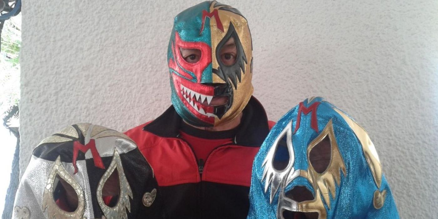 Mil Mascaras with his masks