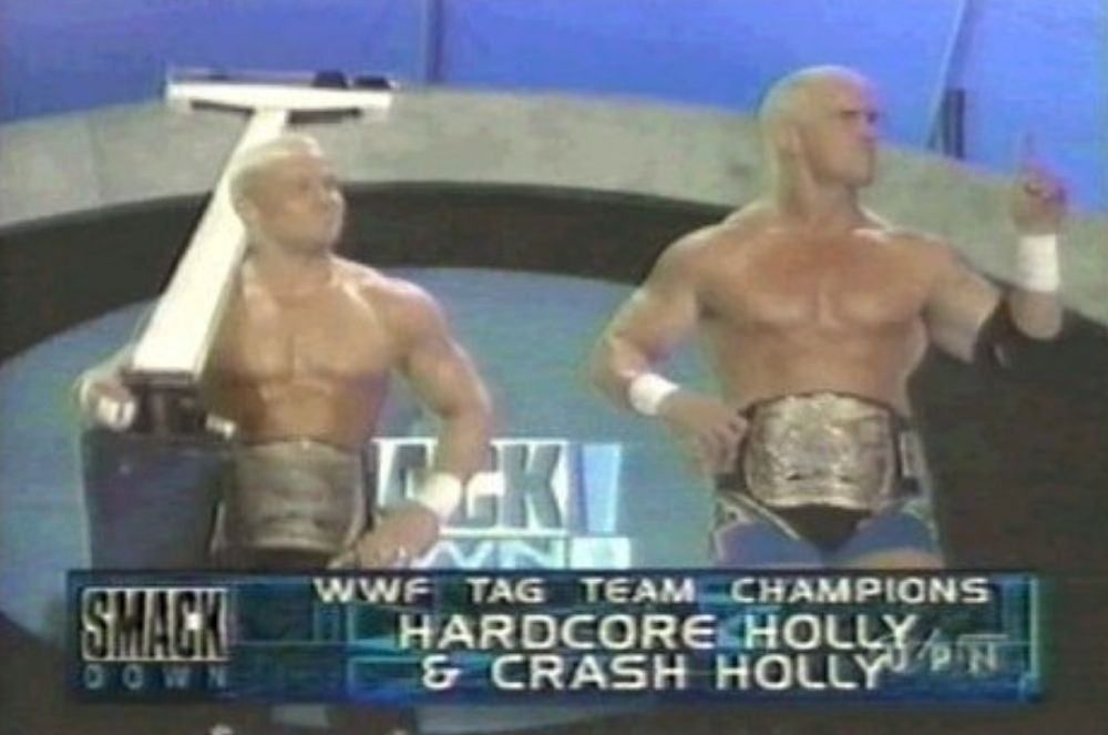 Hardcore Holly and Crash Holly with the WWE Tag Team Championship