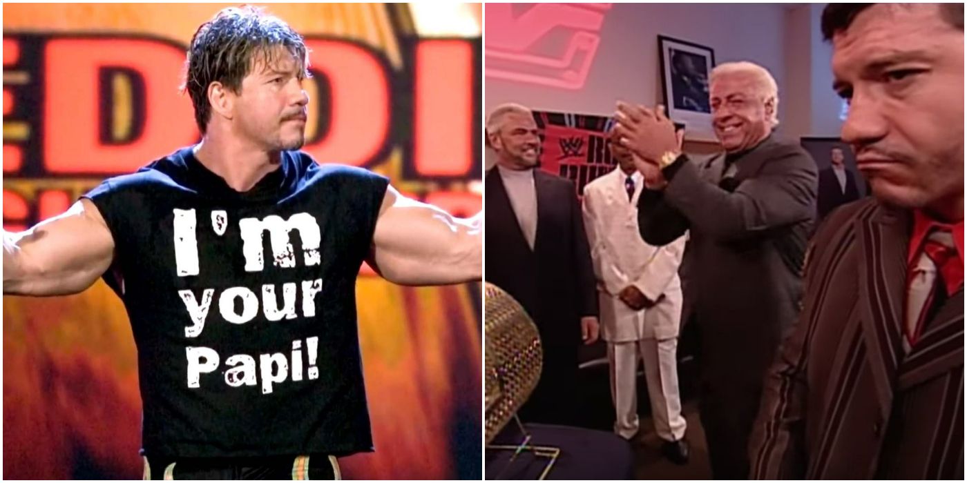 Eddie Guerrero with the I'm your Papi shirt and after stealing Ric Flair's number and wallet