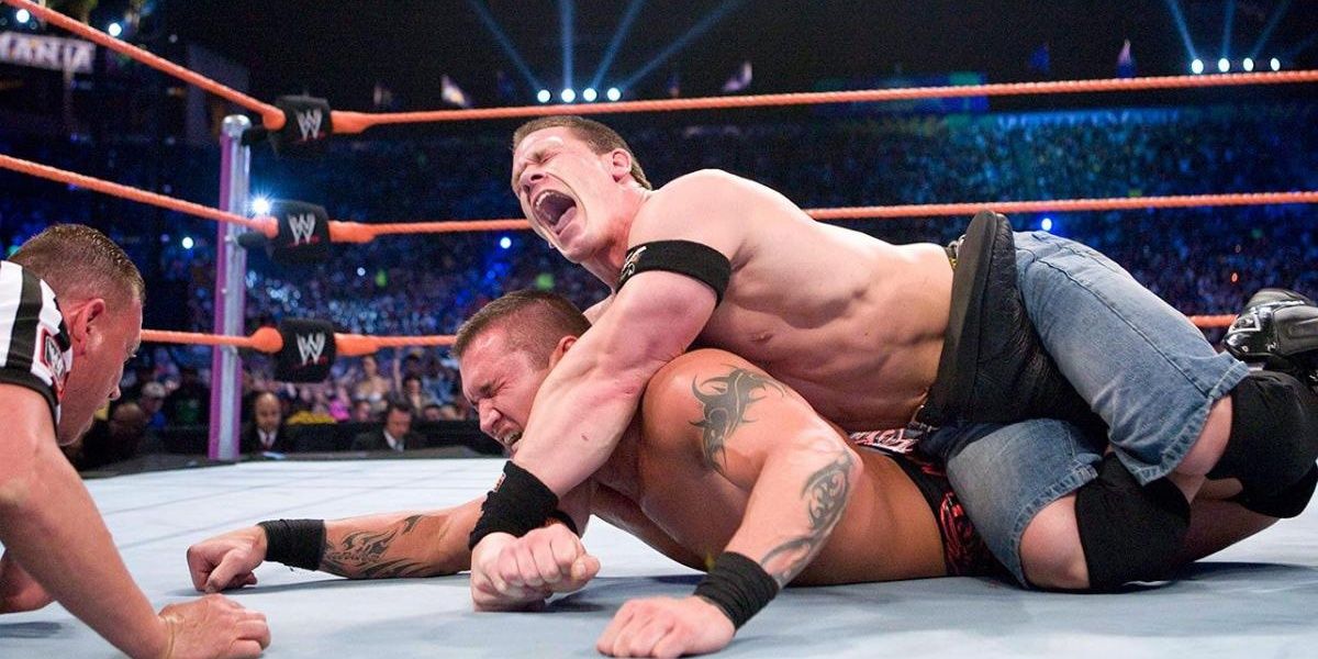 John Cena v Randy Orton v Triple H WrestleMania 24 Cropped (1)
