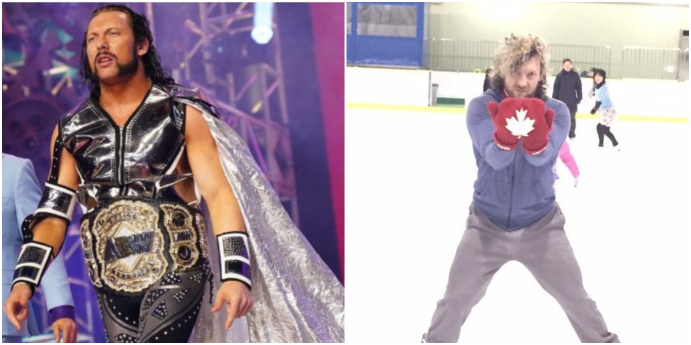 Kenny Omega as AEW Champion and in the Ice Hockey pitch