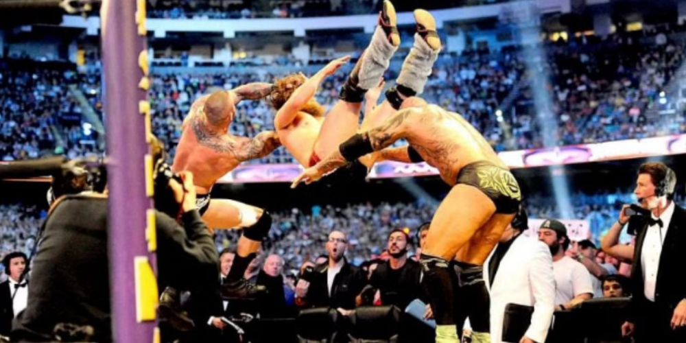 Randy Orton RKOs Daniel Bryan Batista Bomb