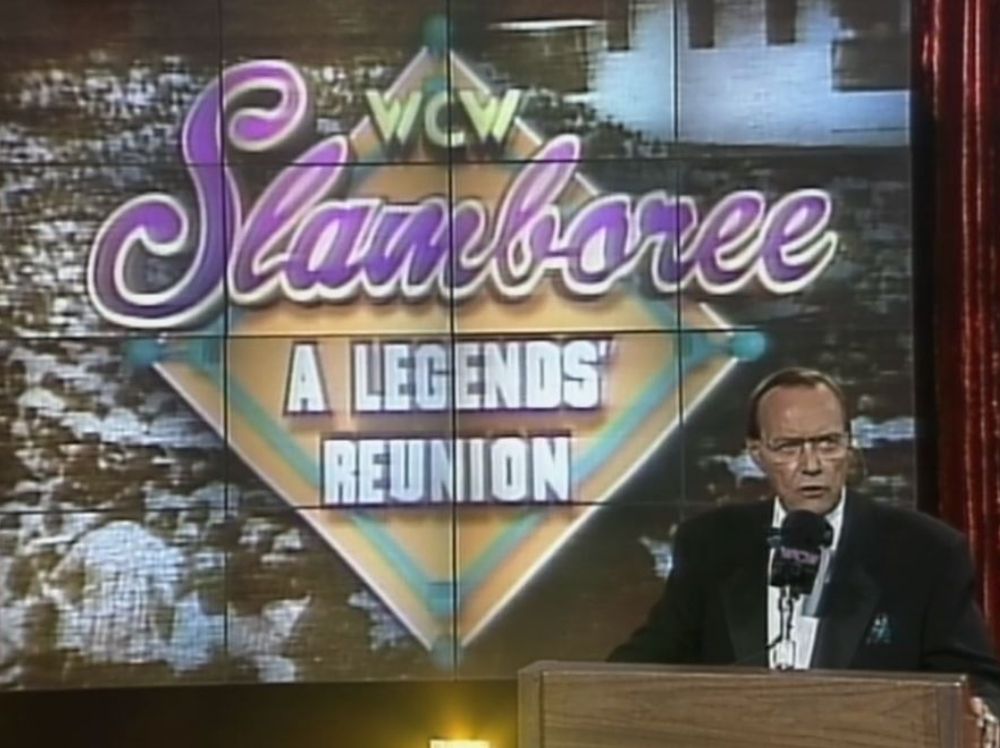 Gordon Solie hosting the WCW Hall of Fame ceremony