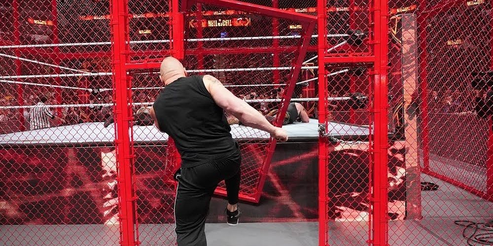 Brock Lesnar kicks in HIAC door 